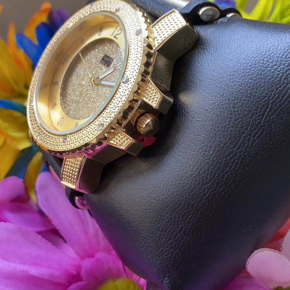 NEW* MEN BLACK GOLD ICY BLING SILICON WATCH - Picture 3 of 7